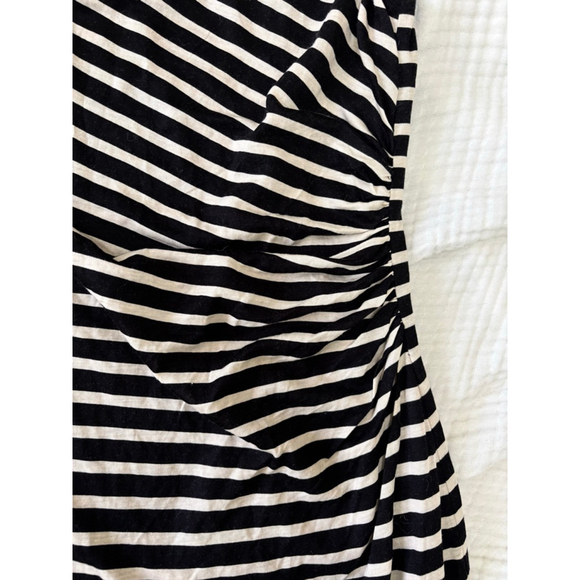 Women's LOFT Petite Striped Ruched Sheath Dress MP Black White - Picture 9 of 9